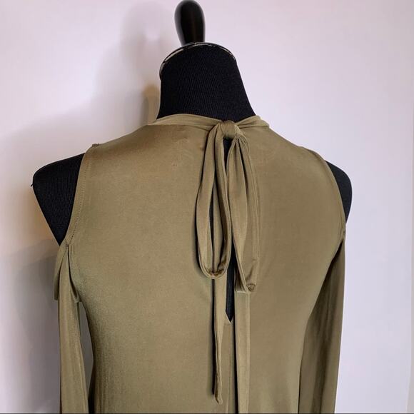 ASOS olive army green tan cold shoulder sleeve top size 0 - Picture 6 of 14